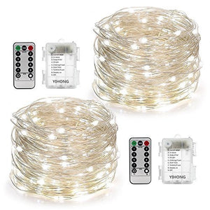 YIHONG 2 Set String Lights 8 Modes 50LED Fairy Lights Battery Operated,16.4FT Twinkle Firefly Lights with Remote Timer for Bedroom Indoor Outdoor Decor- White