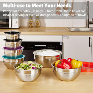 YIHONG 7 Piece Mixing Bowls with Lids for Kitchen, Stainless Steel Mixing Bowls Set Ideal for Baking, Prepping, Cooking and Serving Food, Nesting Metal Mixing Bowls for Space Saving Storage