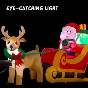 YIHONG 12 Ft Long Christmas Inflatables Santa on Sleigh with 3 Reindeers and Gifts Bag Decorations - Blow up Party Decor for Indoor Outdoor Yard with LED Lights