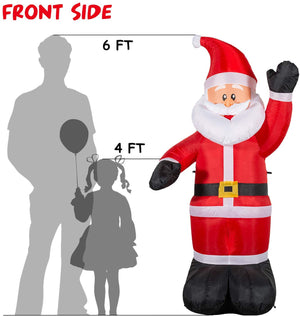 YIHONG 6 Ft Christmas Inflatables Greeting Santa Claus Decorations - Blow up Party Decor for Indoor Outdoor Yard with LED Lights