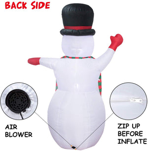 YIHONG 8 Ft Christmas Inflatables Greeting Snowman with Scarf and Top Hat Decorations - Blow up Party Decor for Indoor Outdoor Yard with LED Lights