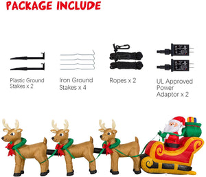 YIHONG 12 Ft Long Christmas Inflatables Santa on Sleigh with 3 Reindeers and Gifts Bag Decorations - Blow up Party Decor for Indoor Outdoor Yard with LED Lights
