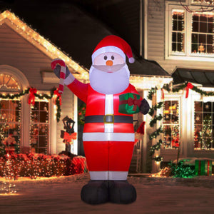 YIHONG 8 Ft Christmas Inflatables Santa Claus with Gift Box and Candy Cane Decorations - Blow up Party Decor for Indoor Outdoor Yard with LED Lights