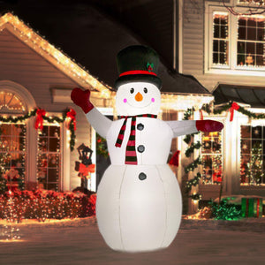 YIHONG 8 Ft Christmas Inflatables Greeting Snowman with Scarf and Top Hat Decorations - Blow up Party Decor for Indoor Outdoor Yard with LED Lights