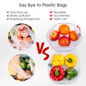 Ecowaare Set of 15 Reusable Mesh Produce Bags,3 Sizes Washable and See-Through Grogery Bags,5 Small 5 Medium & 5 Large