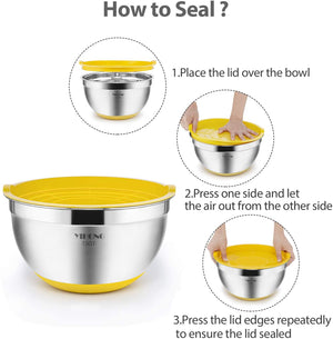 6 Pcs Stainless Steel Mixing Bowls with Lids,YIHONG Metal Nesting Mixing Bowls Set for Mixing