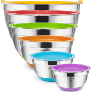 6 Pcs Stainless Steel Mixing Bowls with Lids,YIHONG Metal Nesting Mixing Bowls Set for Mixing