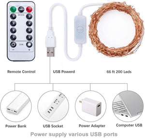 YIHONG USB Powered Fairy String Lights, 66ft 200LEDs Twinkle Lights with Remote Control Timer Firefly Lights for Bedroom Garden Patio Indoor Decor - Warm White