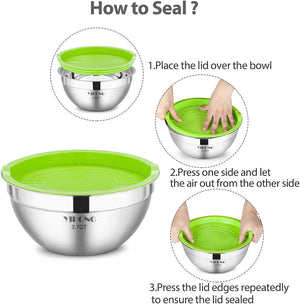 7 Piece Mixing Bowls with Lids for Kitchen, YIHONG Stainless Steel Mixing Bowls Set Ideal for Baking, Prepping, Cooking and Serving Food, Nesting Metal Bowls for Space Saving Storage