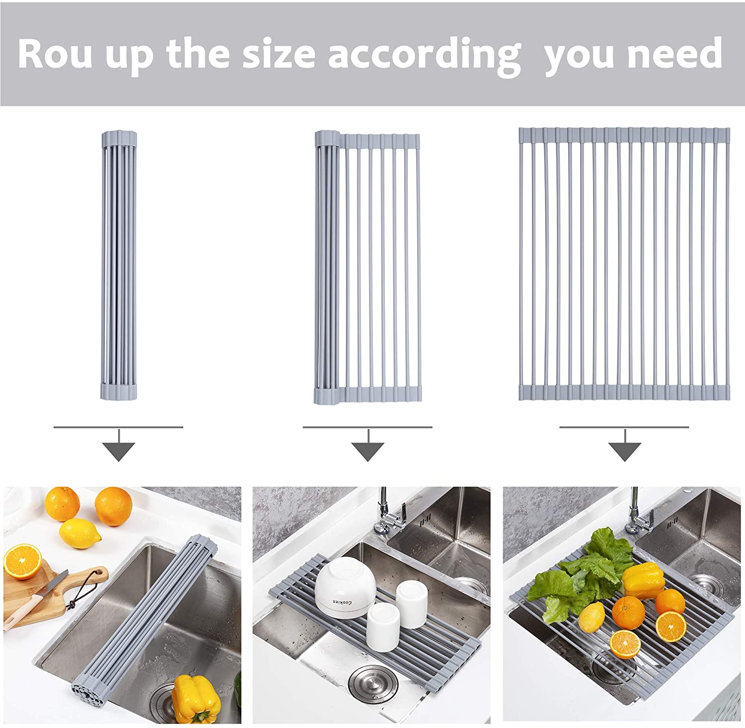  Xgunion Roll-up Dish Drying Rack Over Sink (17.8 x 11.8) 304 Stainless  Steel Foldable Sink Dish Drainer Racks for Kitchen Sink Counter