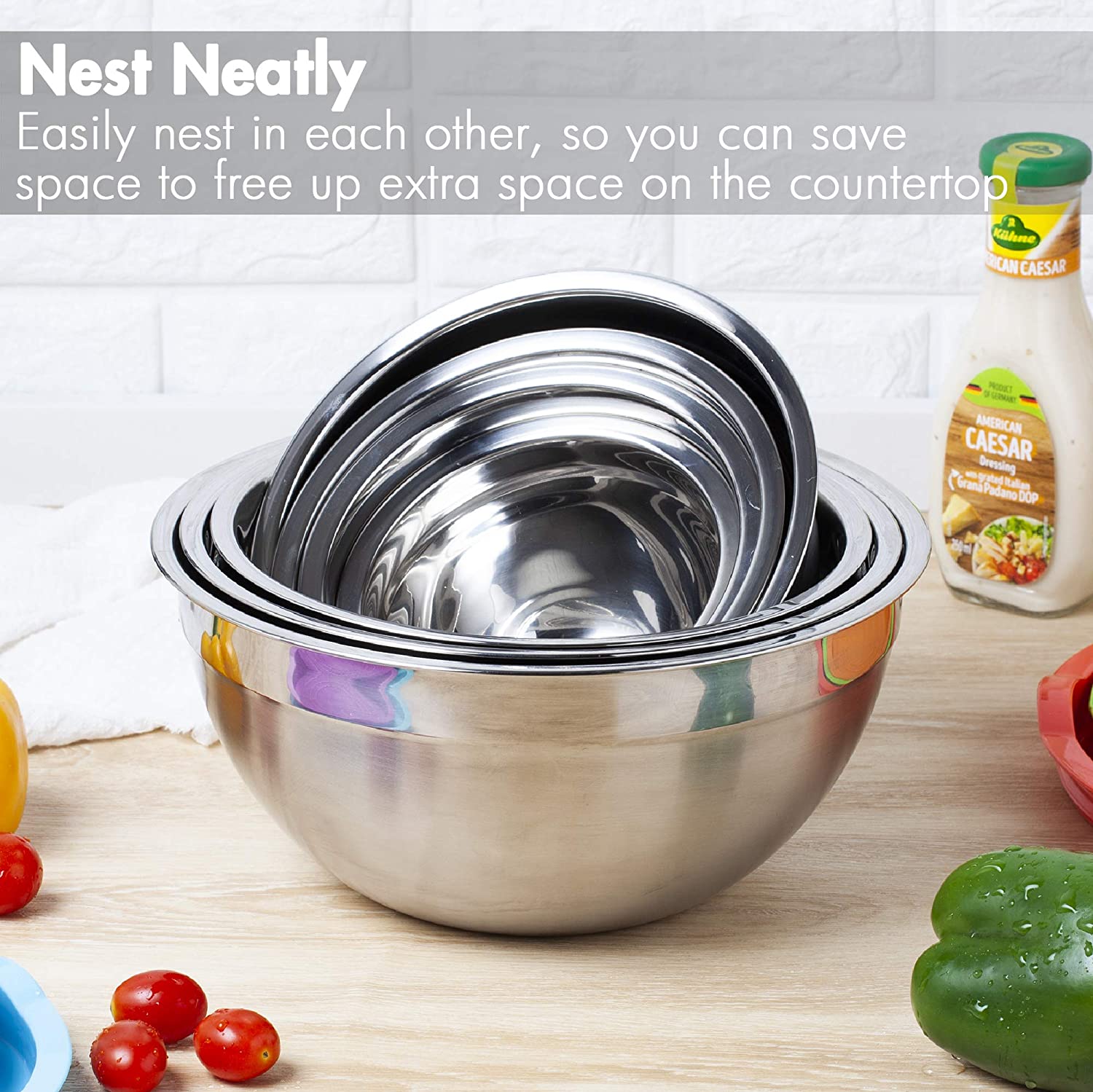 Mixing Bowls with Lids Set, Stainless Steel Mixing Bowls with